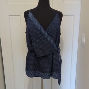 Banana Republic Navy Blue Printed Wrap Tank Top
